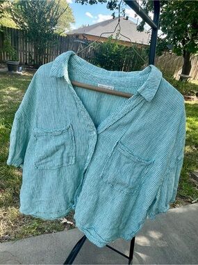 Copper Key XL Green Striped Button-Down Pocket Shirt